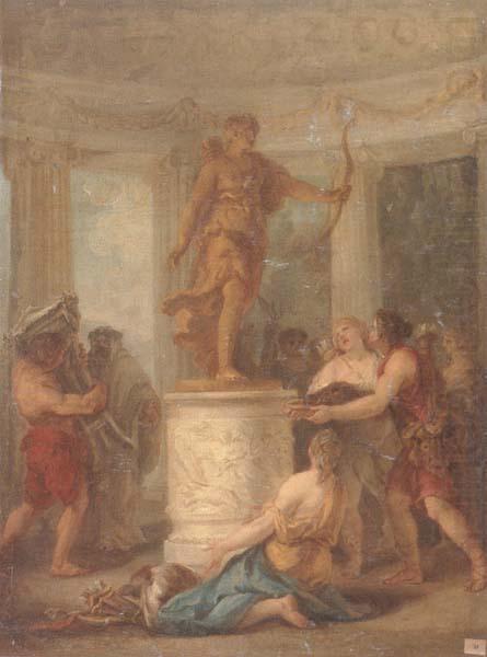 unknow artist Interior of a classical temple,with hunters making an offering to a statue of diana china oil painting image